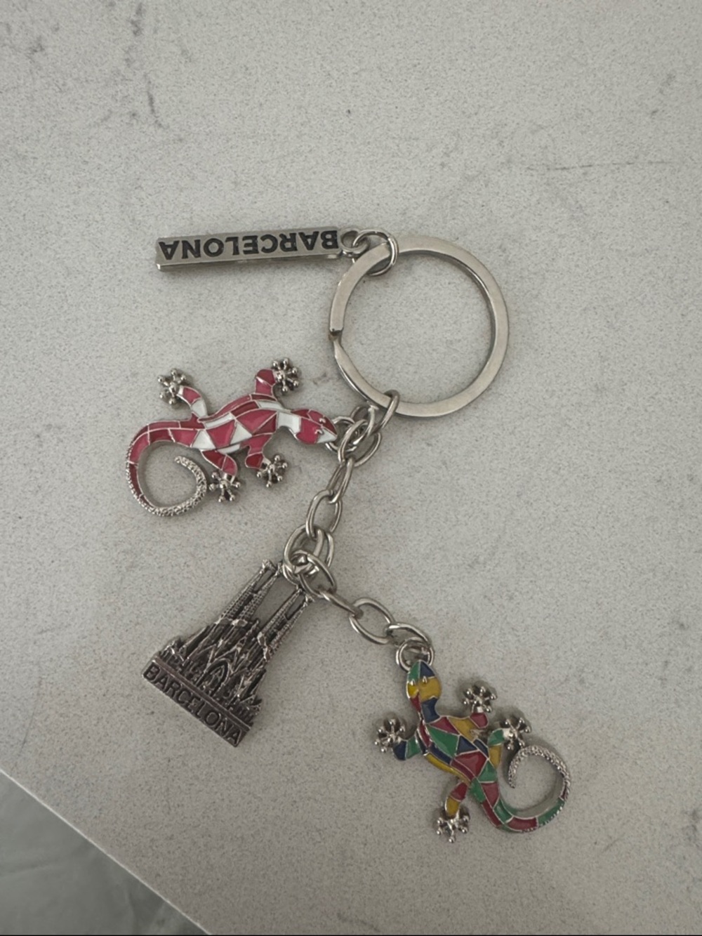 Multicolor Lizard & Sagrada Família Keyring from Barcelona